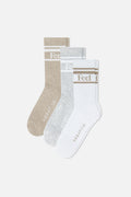 Feel Good Varsity Sock Trio in Toast (Pack)