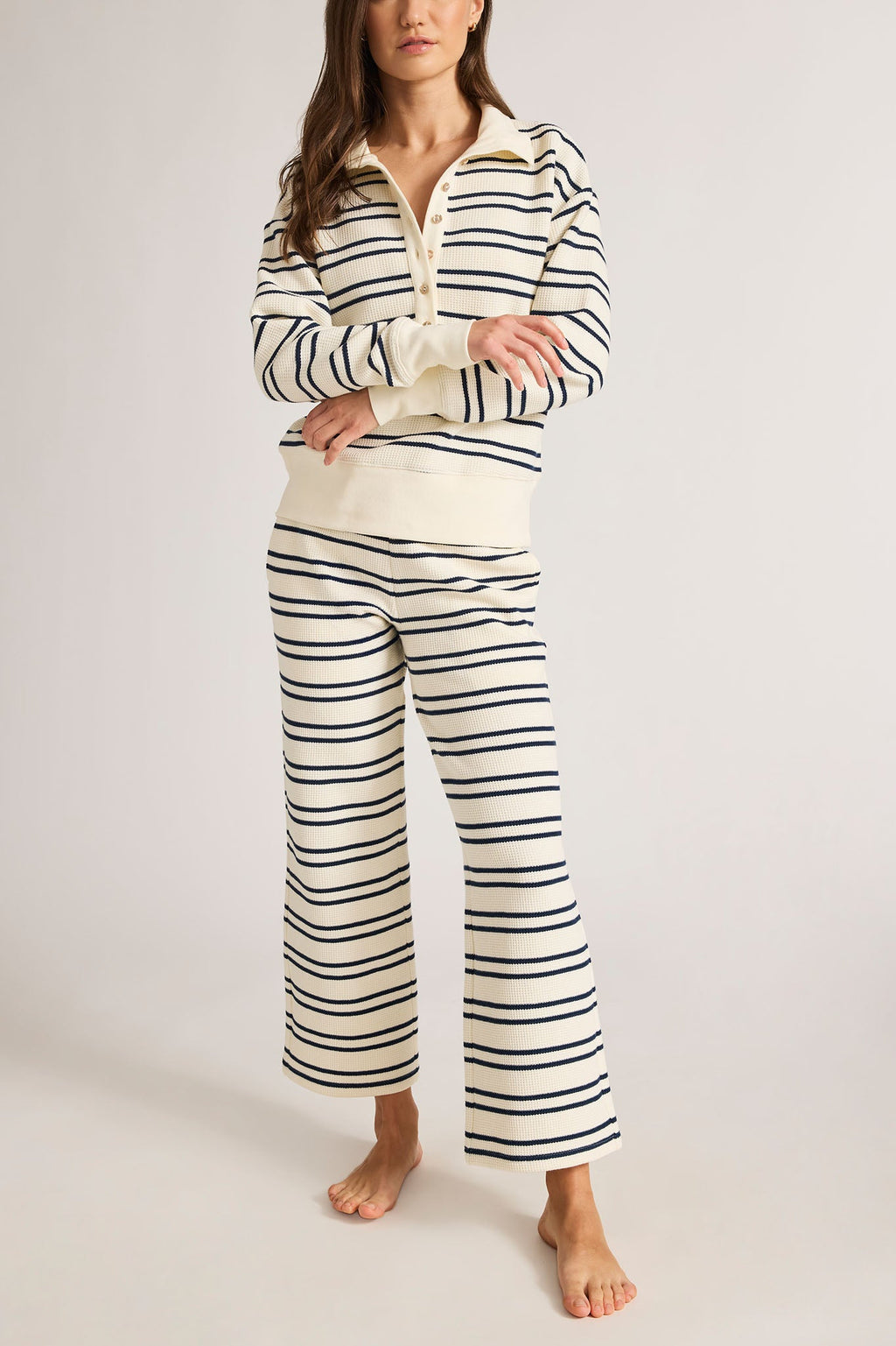 Waffle Knit Cropped Track Pant in Sailor
